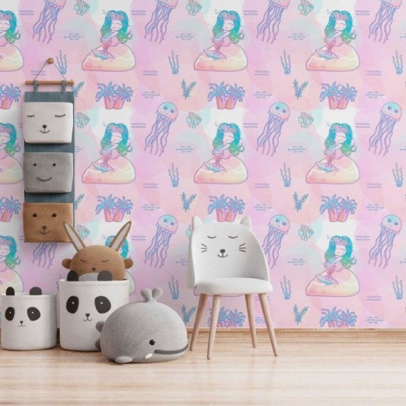 Papel de Parede Adesivo Infantil Sereia N014042