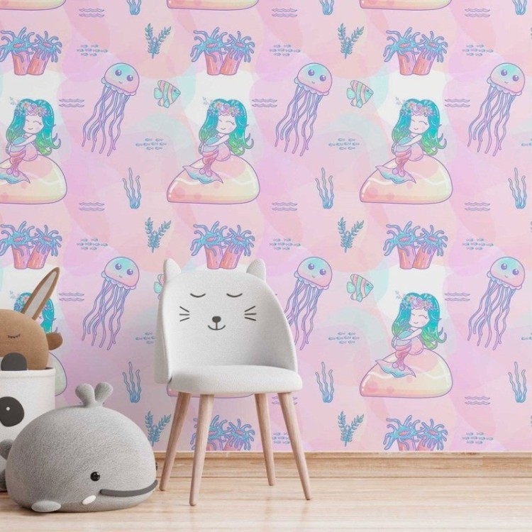 Papel de Parede Adesivo Infantil Sereia N014042
