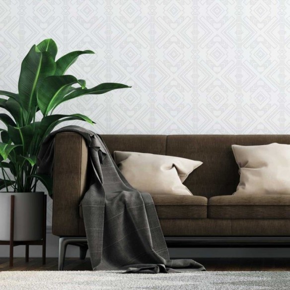 Papel de Parede Adesivo Abstrato Geométrico Étnico Cinza e Branco N07040