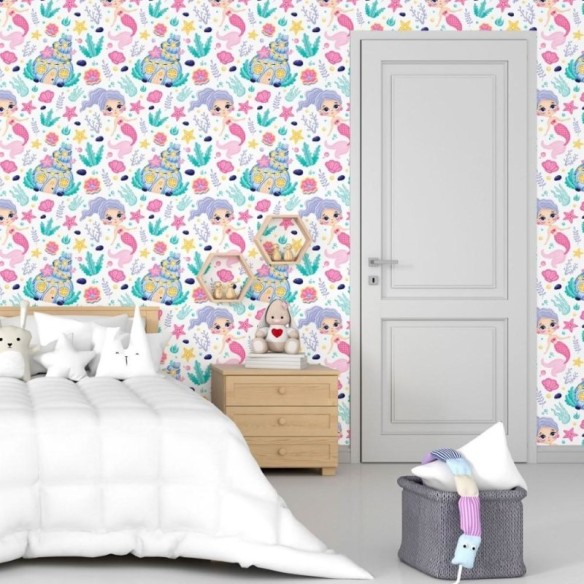 Papel de Parede Adesivo Infantil Sereias N015026