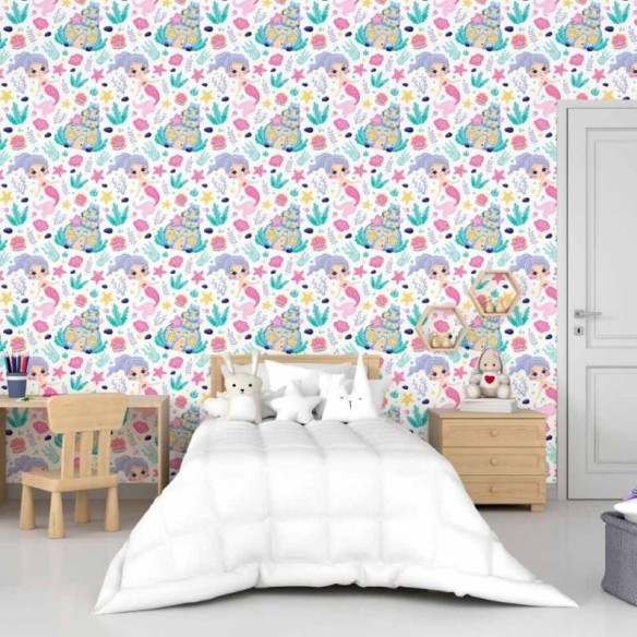 Papel de Parede Adesivo Infantil Sereias N015026