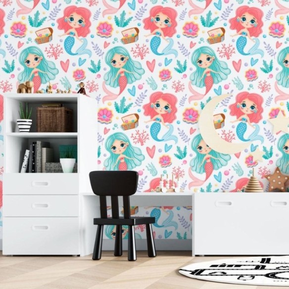 Papel de Parede Adesivo Infantil Sereias N015027