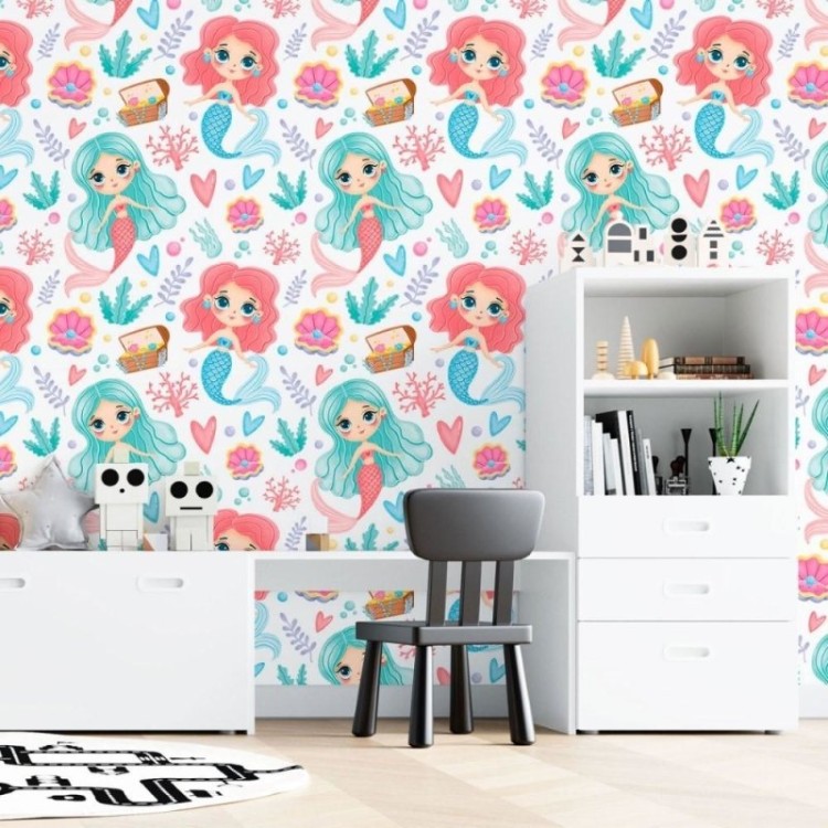 Papel de Parede Adesivo Infantil Sereias N015027