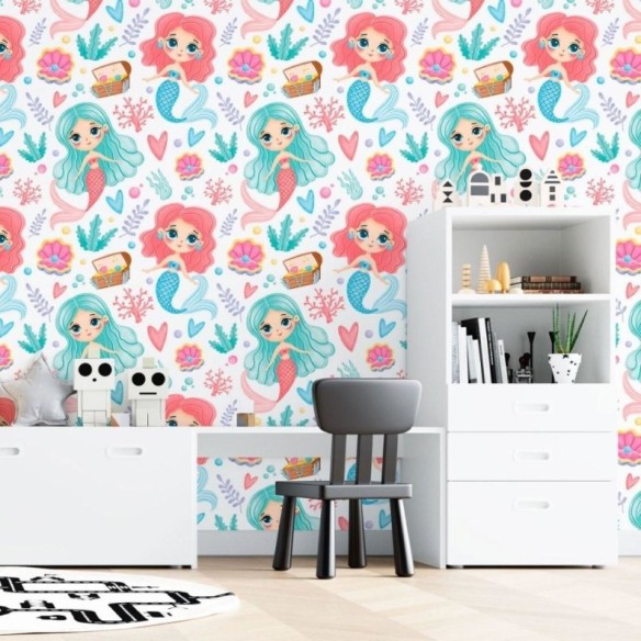Papel de Parede Adesivo Infantil Sereias N015027