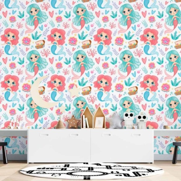 Papel de Parede Adesivo Infantil Sereias N015027