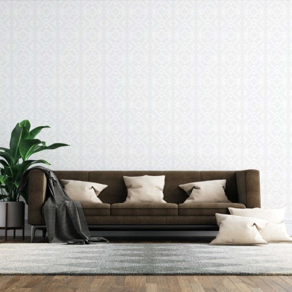 Papel de Parede Adesivo Abstrato Geométrico Étnico Cinza e Branco N07040