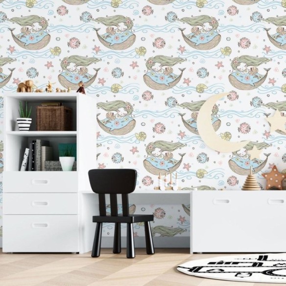Papel de Parede Adesivo Infantil Sereias N015029