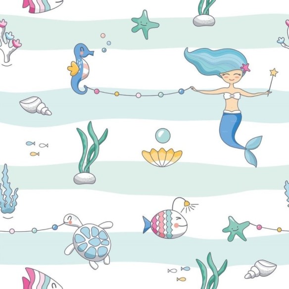 Papel de Parede Adesivo Infantil Sereias no Mar N018047