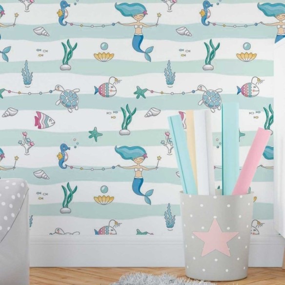 Papel de Parede Adesivo Infantil Sereias no Mar N018047