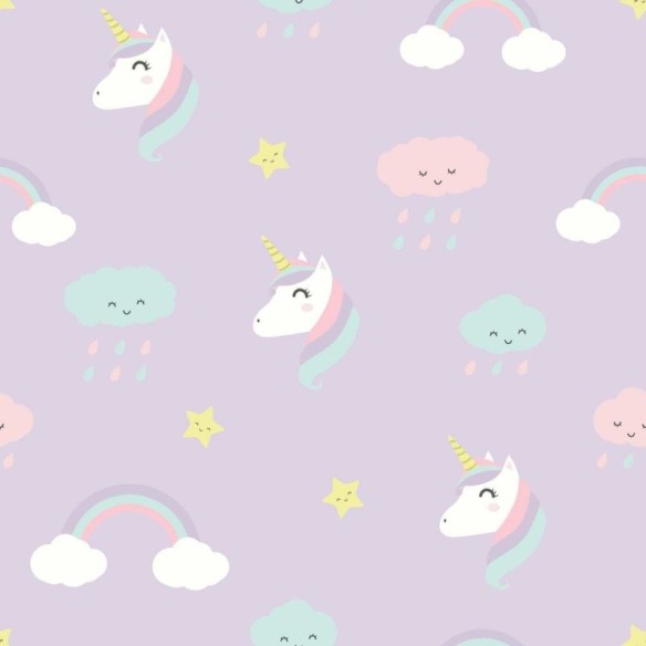 Papel de Parede Adesivo Infantil Unicórnio, nuvem e arco iris N03064