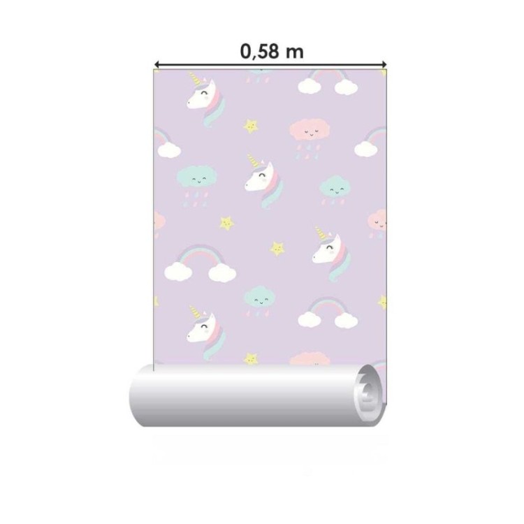 Papel de Parede Adesivo Infantil Unicórnio,...