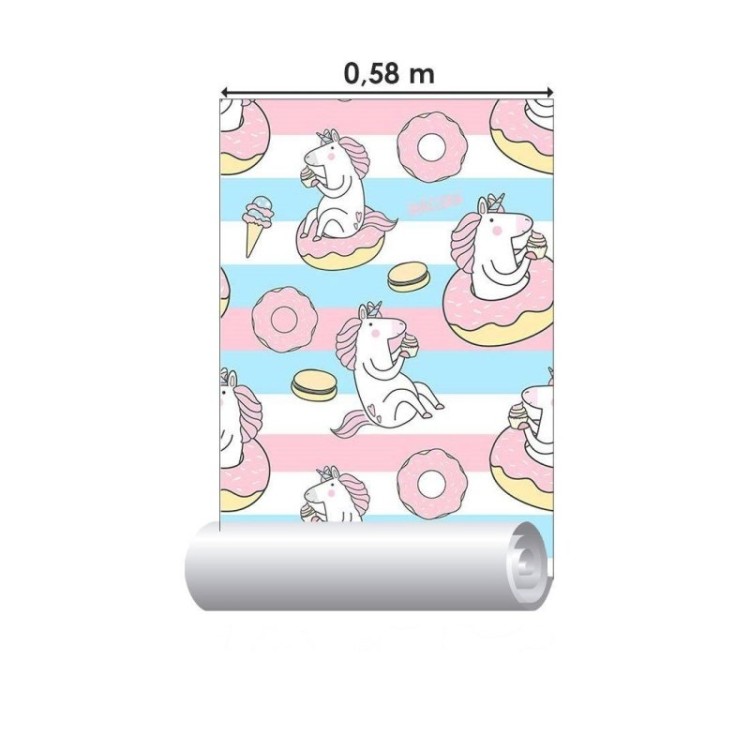 Papel de Parede Adesivo infantil unicórnios...