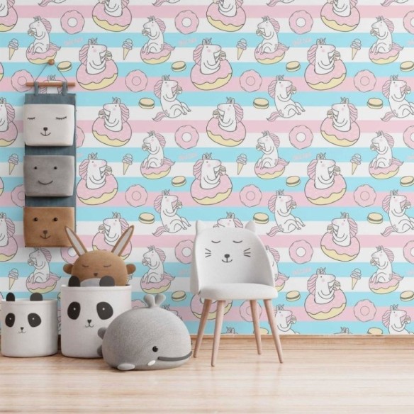 Papel de Parede Adesivo infantil unicórnios N014194