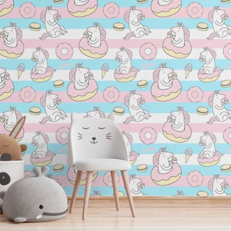 Papel de Parede Adesivo infantil unicórnios...