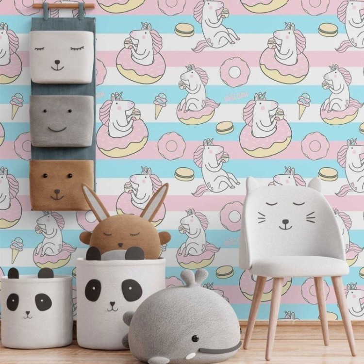 Papel de Parede Adesivo infantil unicórnios...
