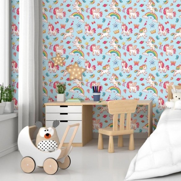 Papel de Parede Adesivo Infantil Unicórnios N015014
