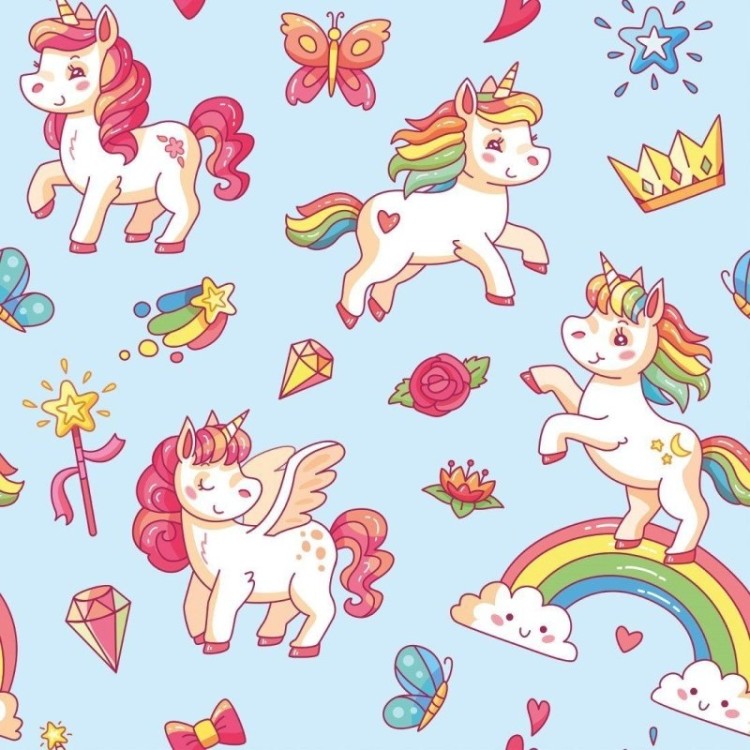 Papel de Parede Adesivo Infantil Unicórnios...