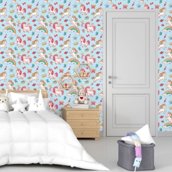 Papel de Parede Adesivo Infantil Unicórnios N015014