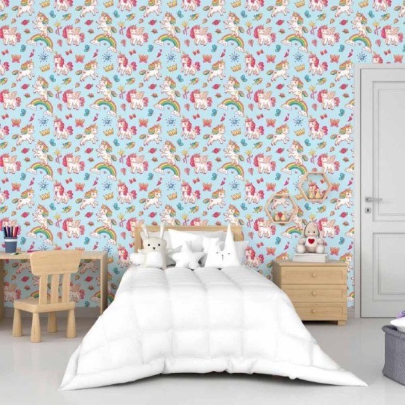 Papel de Parede Adesivo Infantil Unicórnios N015014