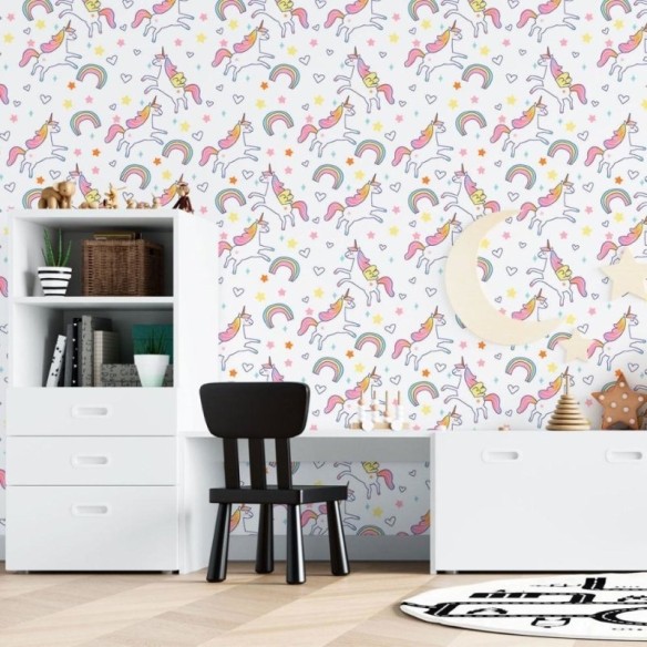 Papel de Parede Adesivo Infantil Unicórnios N015065