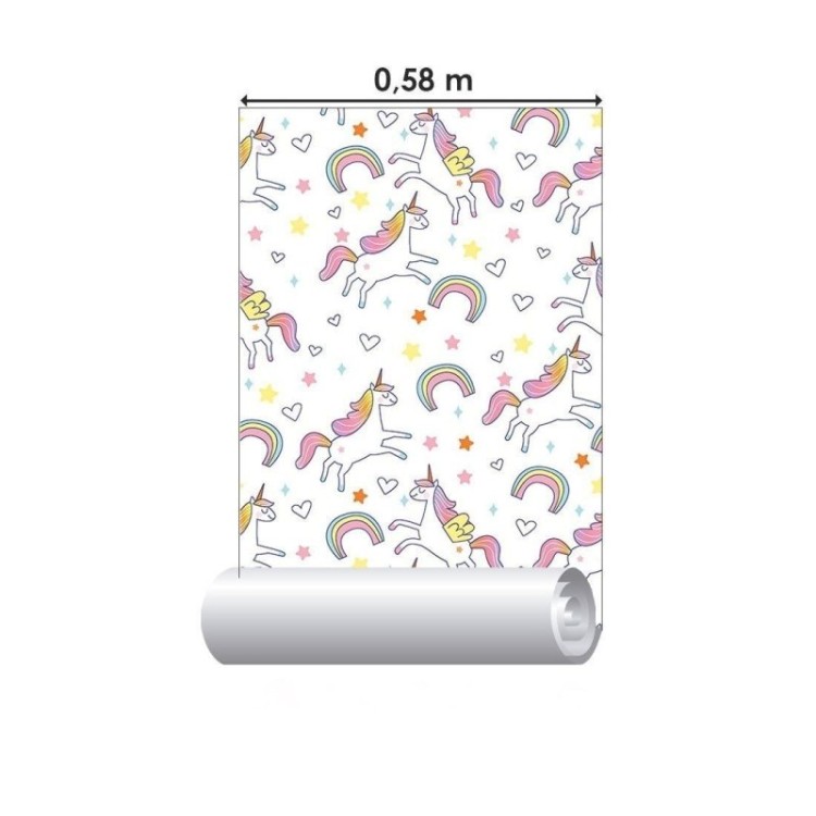 Papel de Parede Adesivo Infantil Unicórnios...