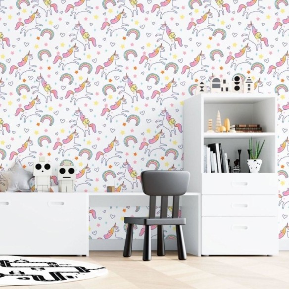 Papel de Parede Adesivo Infantil Unicórnios N015065
