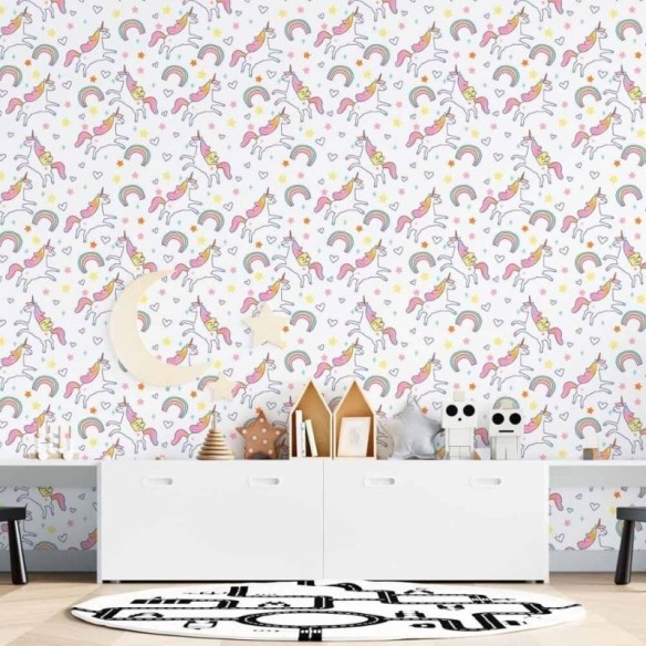 Papel de Parede Adesivo Infantil Unicórnios N015065