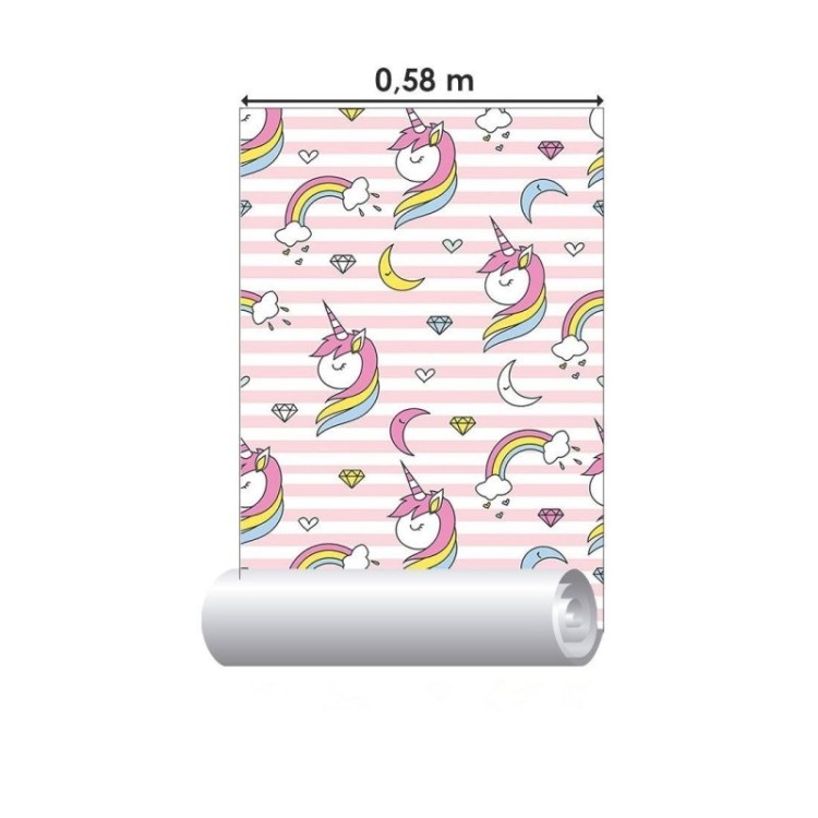 Papel de Parede Adesivo Infantil Unicórnios...