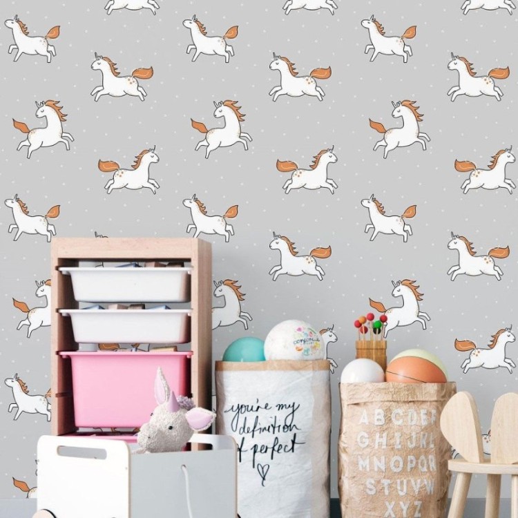 Papel de Parede Adesivo Infantil Unicornios...