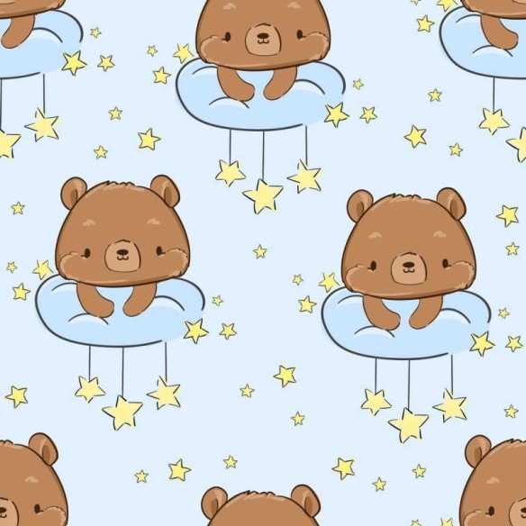 Papel de Parede Adesivo Infantil Ursinhos e Estrelas N07058