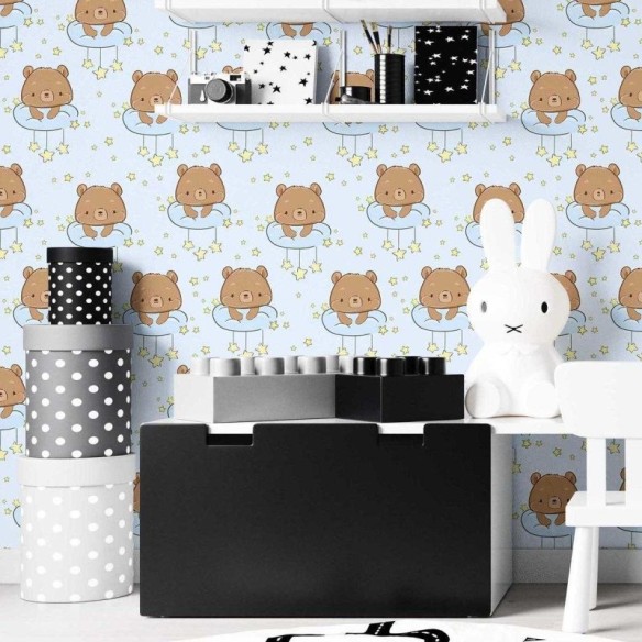 Papel de Parede Adesivo Infantil Ursinhos e Estrelas N07058