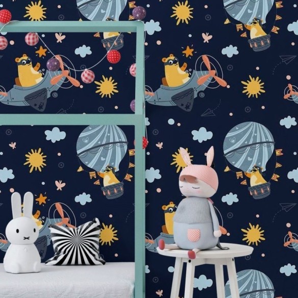 Papel de Parede Adesivo Infantil Ursinhos Viajantes N018080