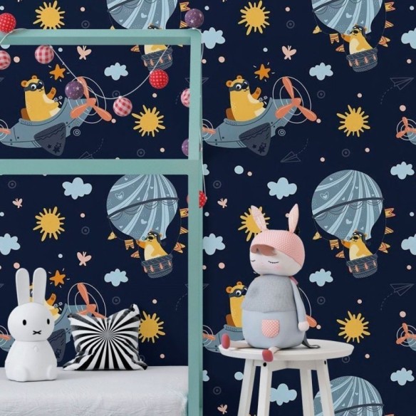 Papel de Parede Adesivo Infantil Ursinhos Viajantes N018080