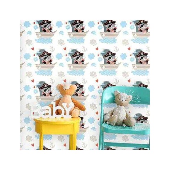 Papel de Parede Adesivo Infantil Urso Pirata 439998187