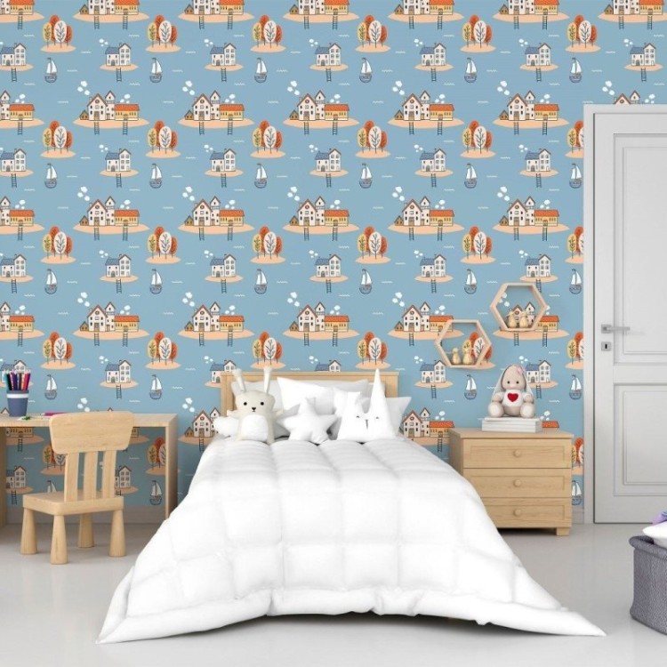 Papel de Parede Adesivo Infantil Vilarejo Feliz...