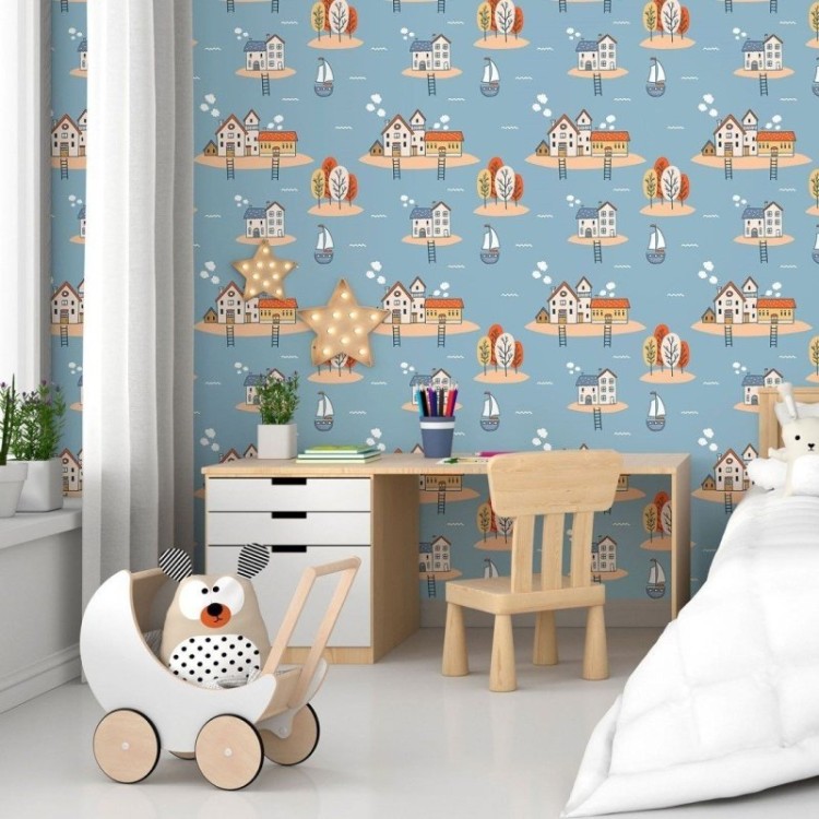 Papel de Parede Adesivo Infantil Vilarejo Feliz...