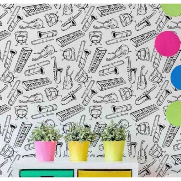 Papel de Parede Adesivo Instrumentos Musicais Preto e Branco 422976331