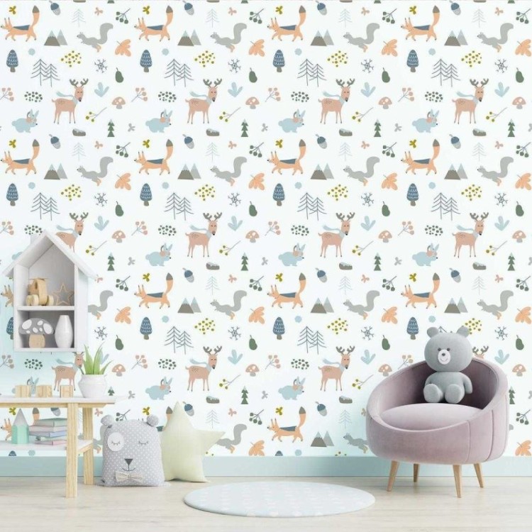 Papel de Parede Adesivo Inverno Animais e...