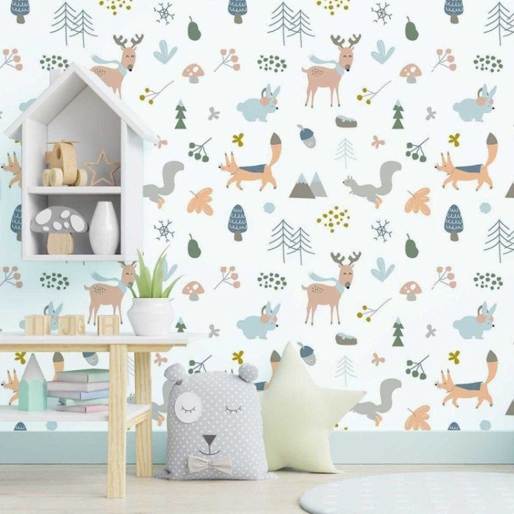 Papel de Parede Adesivo Inverno Animais e...