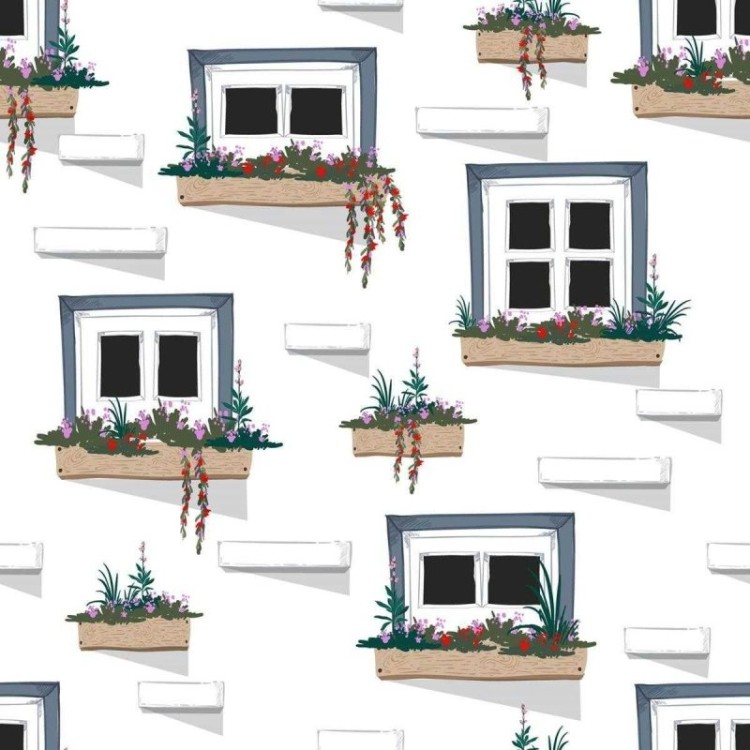 Papel de Parede Adesivo Janelas e jardineiras...