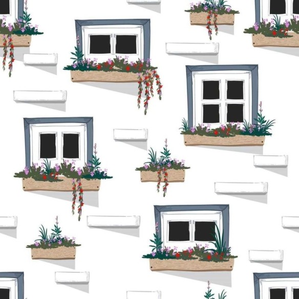 Papel de Parede Adesivo Janelas e jardineiras N03069