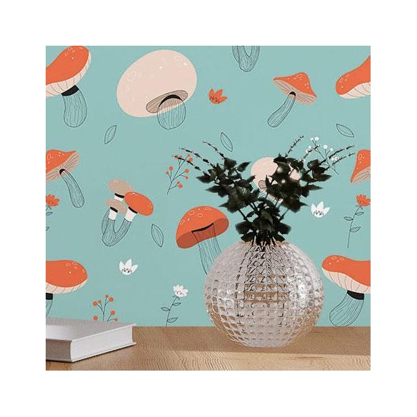 Papel de Parede Adesivo Jardim de Cogumelos N017076