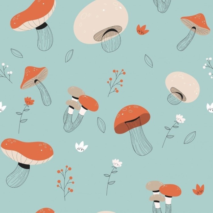 Papel de Parede Adesivo Jardim de Cogumelos...