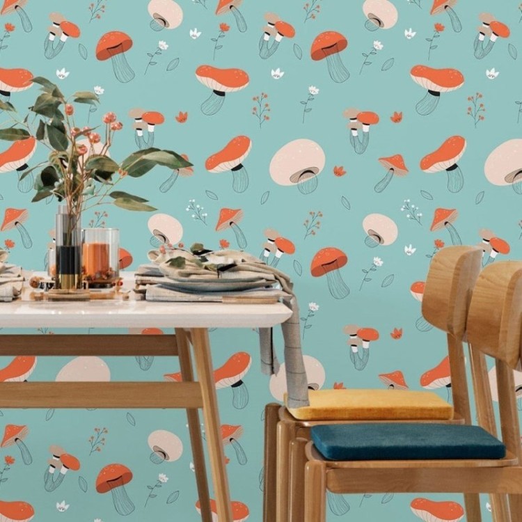 Papel de Parede Adesivo Jardim de Cogumelos...
