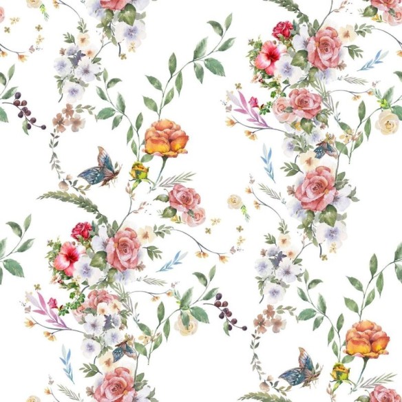 Papel de Parede Adesivo Jardim Florido em Aquarela N010201