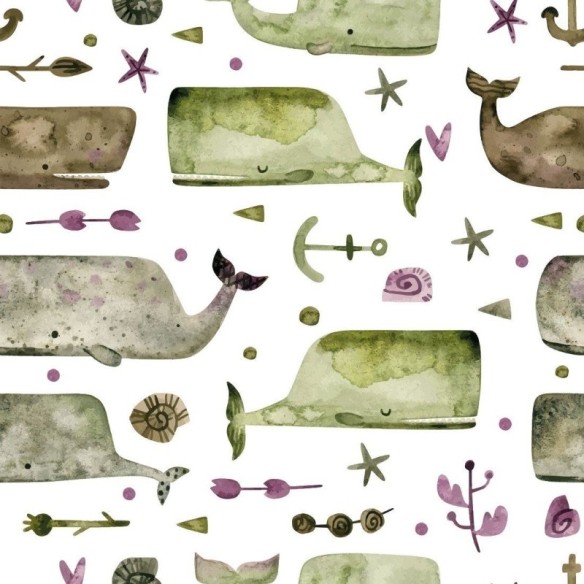 Papel de Parede Adesivo Jovem Baleia Aquarela N015068