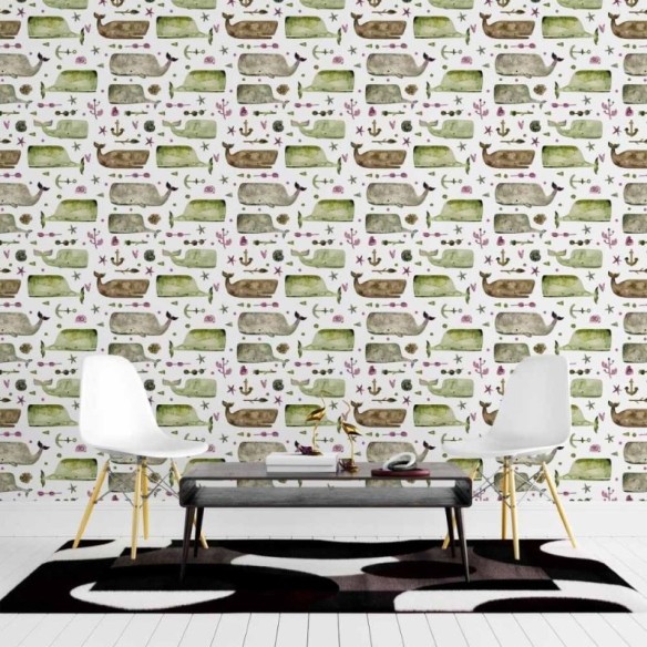 Papel de Parede Adesivo Jovem Baleia Aquarela N015068