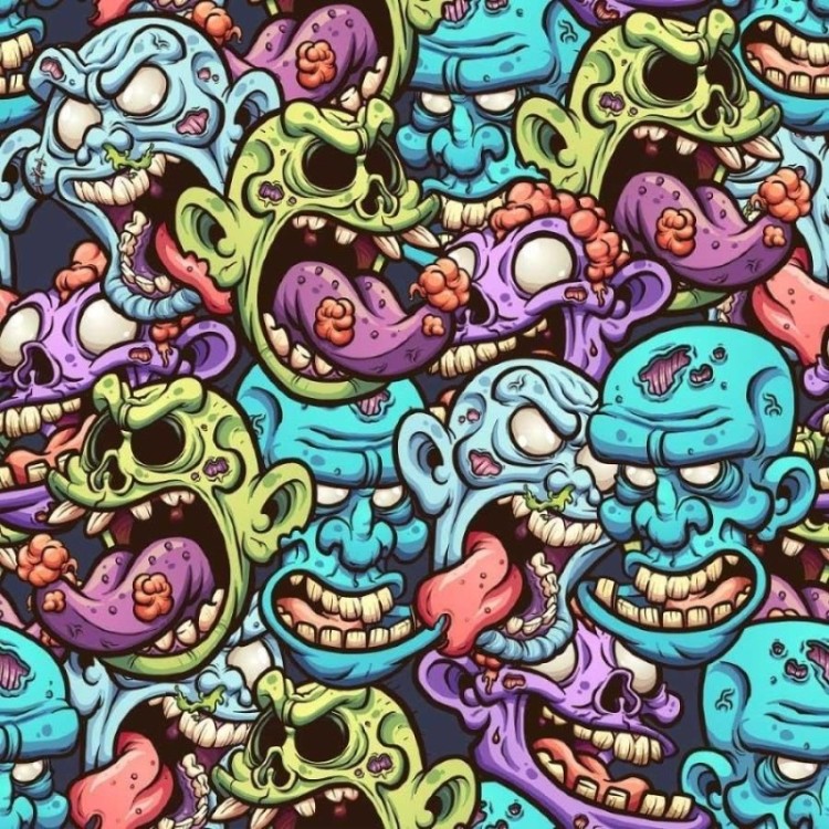 Papel de Parede Adesivo Jovem Cartoon Zumbis...
