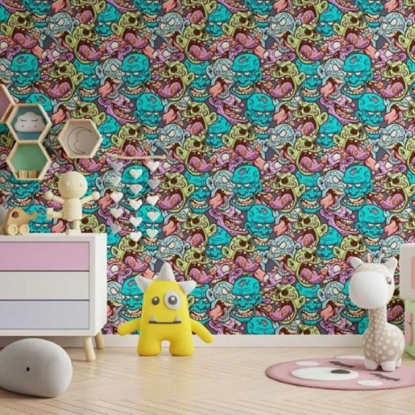 Papel de Parede Adesivo Jovem Cartoon Zumbis N013300