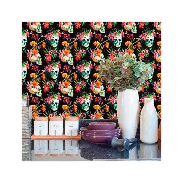 Papel de Parede Adesivo Jovem Caveira Floral 273976505